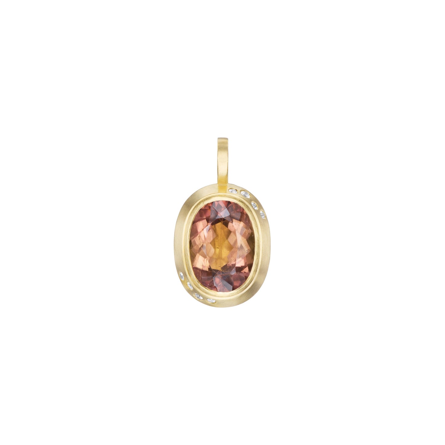 PEACH TOURMALINE OVAL PENDANT WITH DIAMONDS - OPHELIA EVE