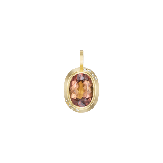 PEACH TOURMALINE OVAL PENDANT WITH DIAMONDS