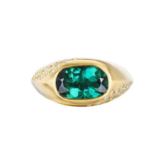 GREEN TOURMALINE OVAL SIGNET RING - Ophelia Eve Jewelry