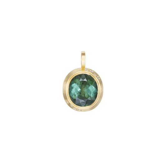 GREEN TOURMALINE ROUND PENDANT WITH DIAMONDS - Ophelia Eve Jewelry