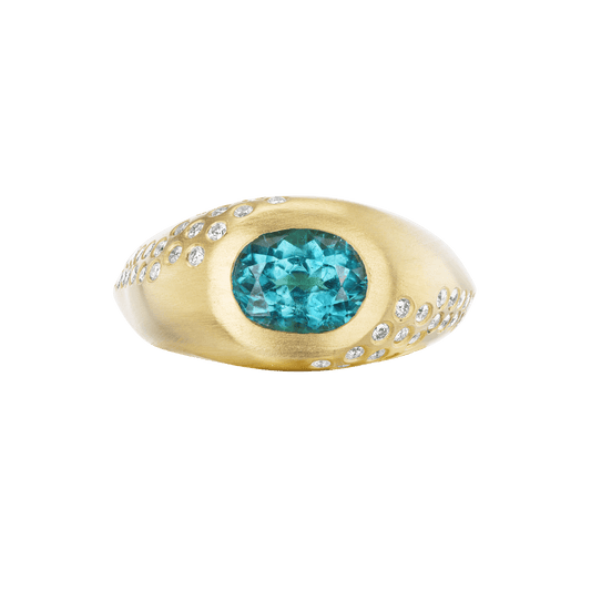 SMALL BLUE TOURMALINE OVAL SIGNET RING - Ophelia Eve Jewelry