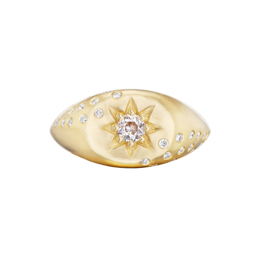 VICTORIAN STAR SIGNET RING WITH DIAMONDS - OPHELIA EVE